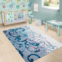 Turquoise Paua Shell Maori Area Rug Koru Kowhaiwhai - Polynesian Pride