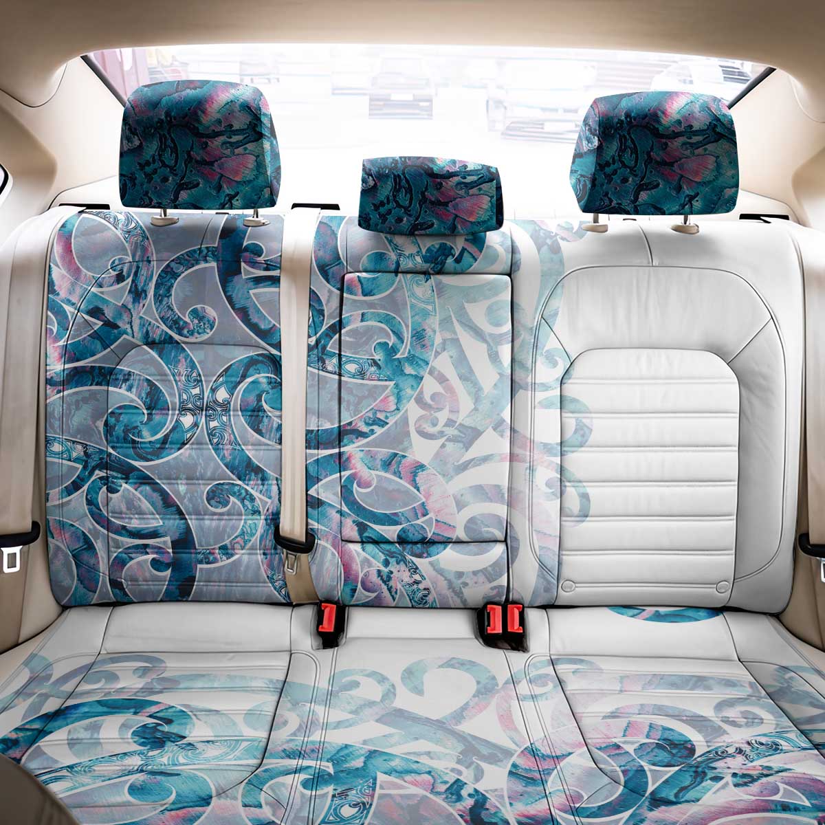 Turquoise Paua Shell Maori Back Car Seat Cover Koru Kowhaiwhai - Polynesian Pride