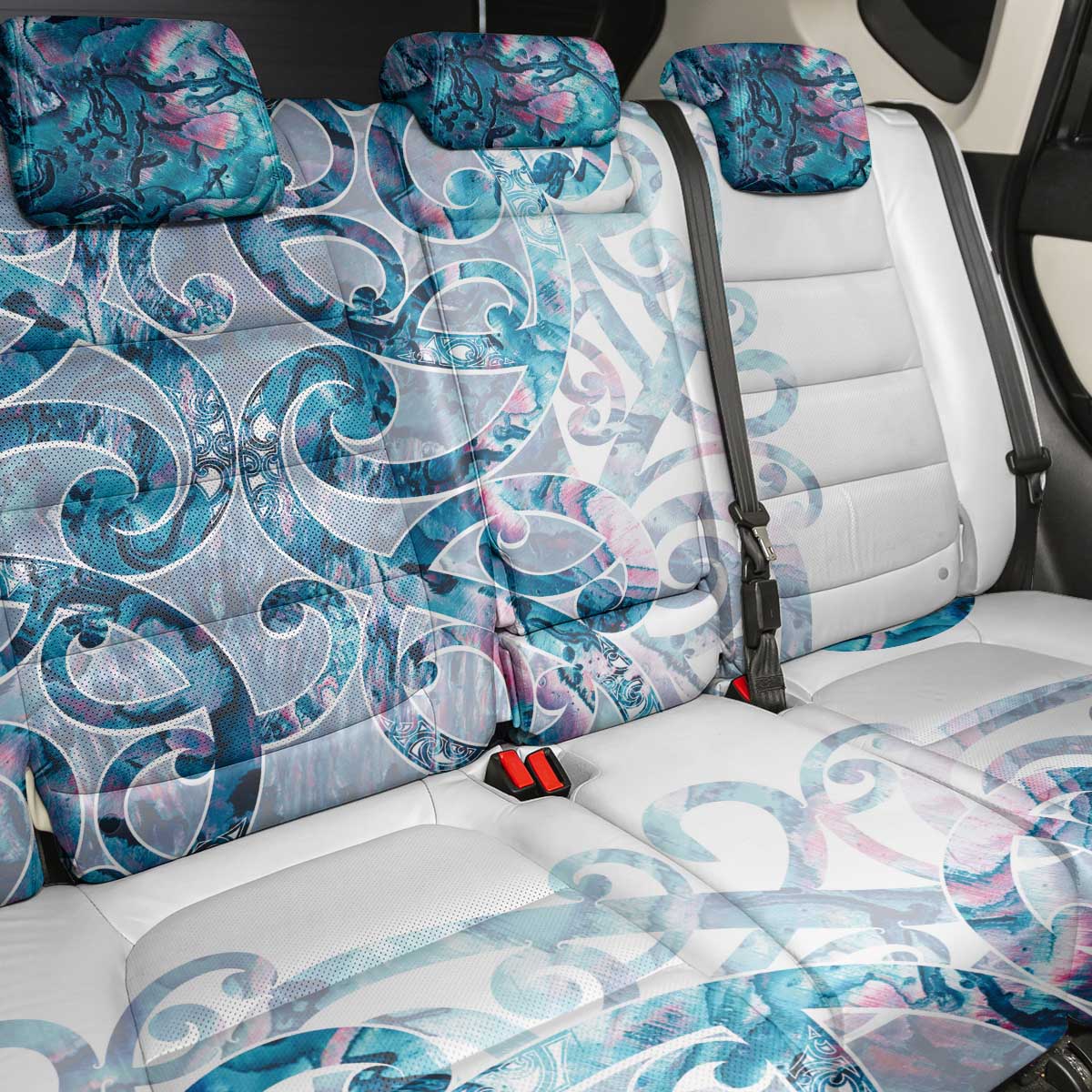 Turquoise Paua Shell Maori Back Car Seat Cover Koru Kowhaiwhai - Polynesian Pride