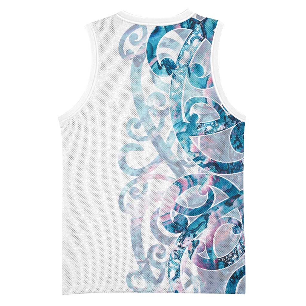 Turquoise Paua Shell Maori Basketball Jersey Koru Kowhaiwhai LT7 - Polynesian Pride