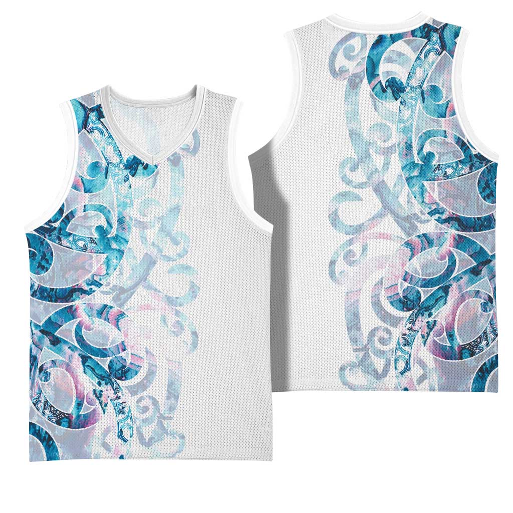 Turquoise Paua Shell Maori Basketball Jersey Koru Kowhaiwhai LT7 - Polynesian Pride