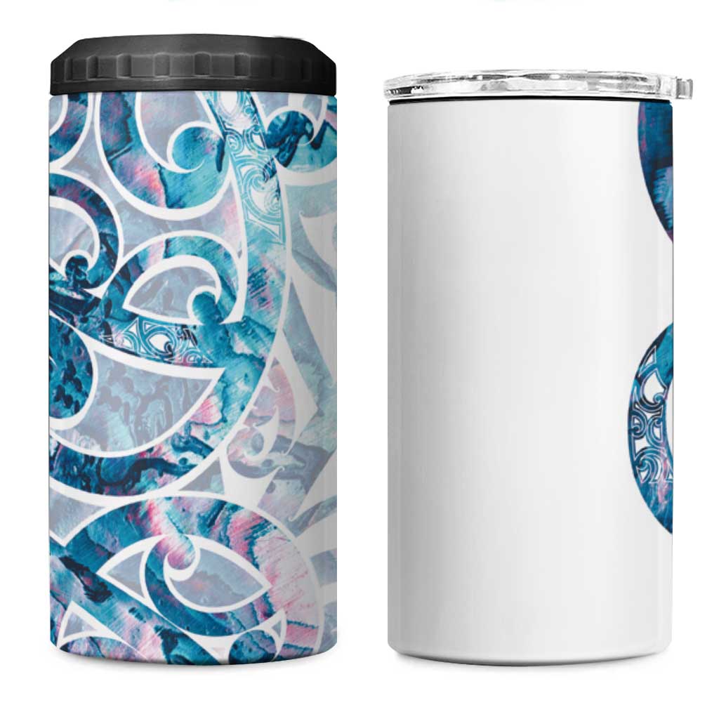 Turquoise Paua Shell Maori 4 in 1 Can Cooler Tumbler Koru Kowhaiwhai LT7 One Size: 16 oz White - Polynesian Pride