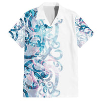 Turquoise Paua Shell Maori Family Matching Off The Shoulder Long Sleeve Dress and Hawaiian Shirt Koru Kowhaiwhai LT7 Dad's Shirt - Short Sleeve White - Polynesian Pride