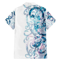 Turquoise Paua Shell Maori Family Matching Off The Shoulder Long Sleeve Dress and Hawaiian Shirt Koru Kowhaiwhai LT7 - Polynesian Pride