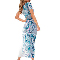 Turquoise Paua Shell Maori Family Matching Short Sleeve Bodycon Dress and Hawaiian Shirt Koru Kowhaiwhai - Polynesian Pride