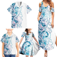Turquoise Paua Shell Maori Family Matching Summer Maxi Dress and Hawaiian Shirt Koru Kowhaiwhai - Polynesian Pride