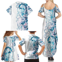 Turquoise Paua Shell Maori Family Matching Summer Maxi Dress and Hawaiian Shirt Koru Kowhaiwhai - Polynesian Pride