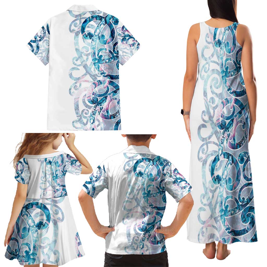 Turquoise Paua Shell Maori Family Matching Tank Maxi Dress and Hawaiian Shirt Koru Kowhaiwhai - Polynesian Pride