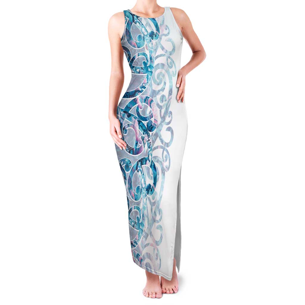 Turquoise Paua Shell Maori Family Matching Tank Maxi Dress and Hawaiian Shirt Koru Kowhaiwhai - Polynesian Pride