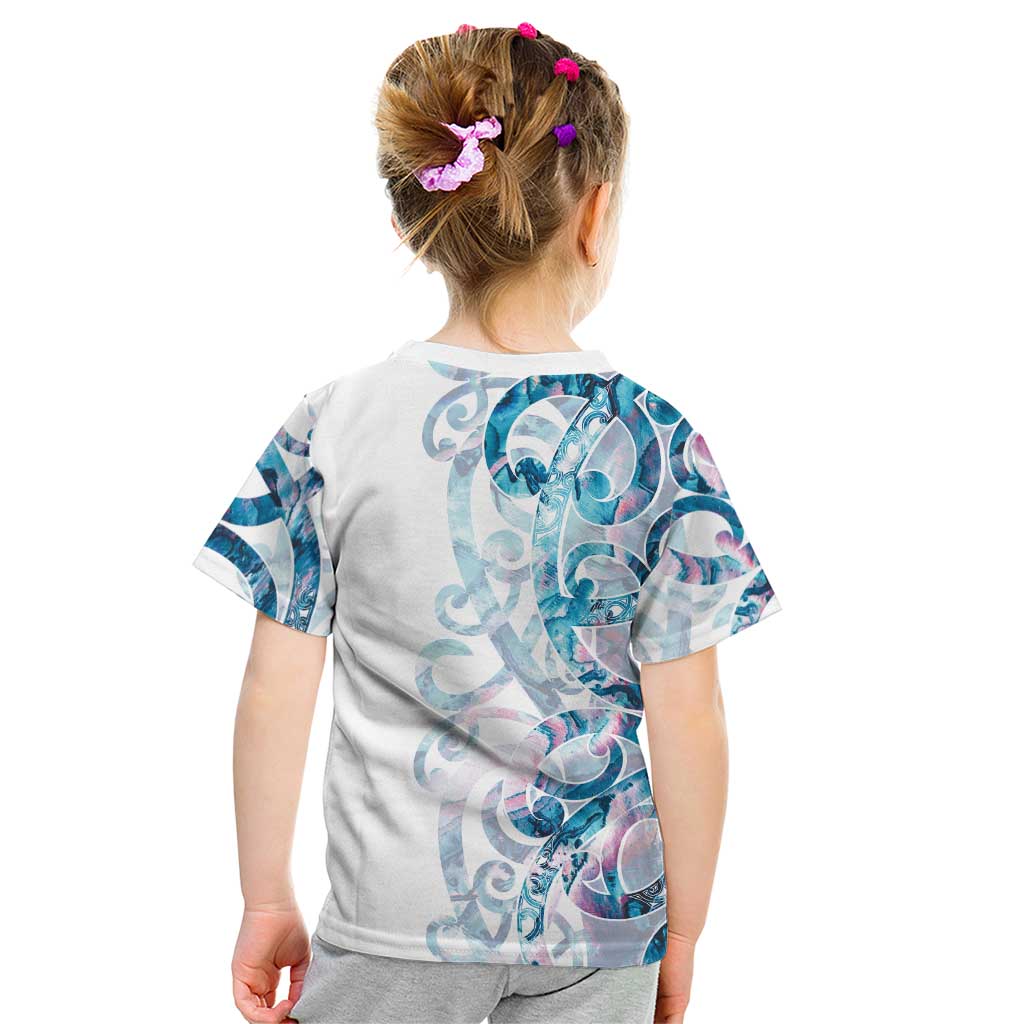 Turquoise Paua Shell Maori Kid T Shirt Koru Kowhaiwhai LT7 - Polynesian Pride