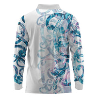 Turquoise Paua Shell Maori Long Sleeve Polo Shirt Koru Kowhaiwhai LT7 - Polynesian Pride