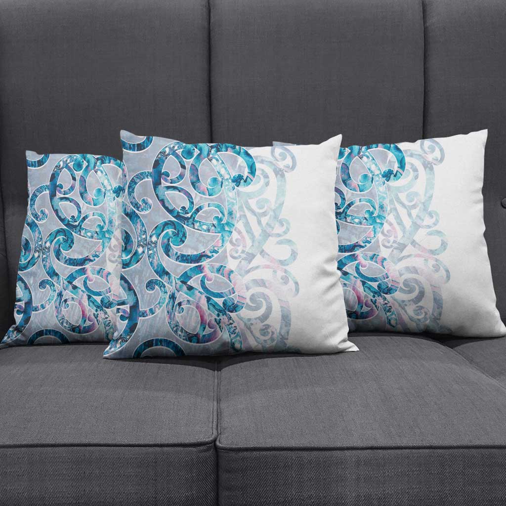 Turquoise Paua Shell Maori Pillow Cover Koru Kowhaiwhai - Polynesian Pride