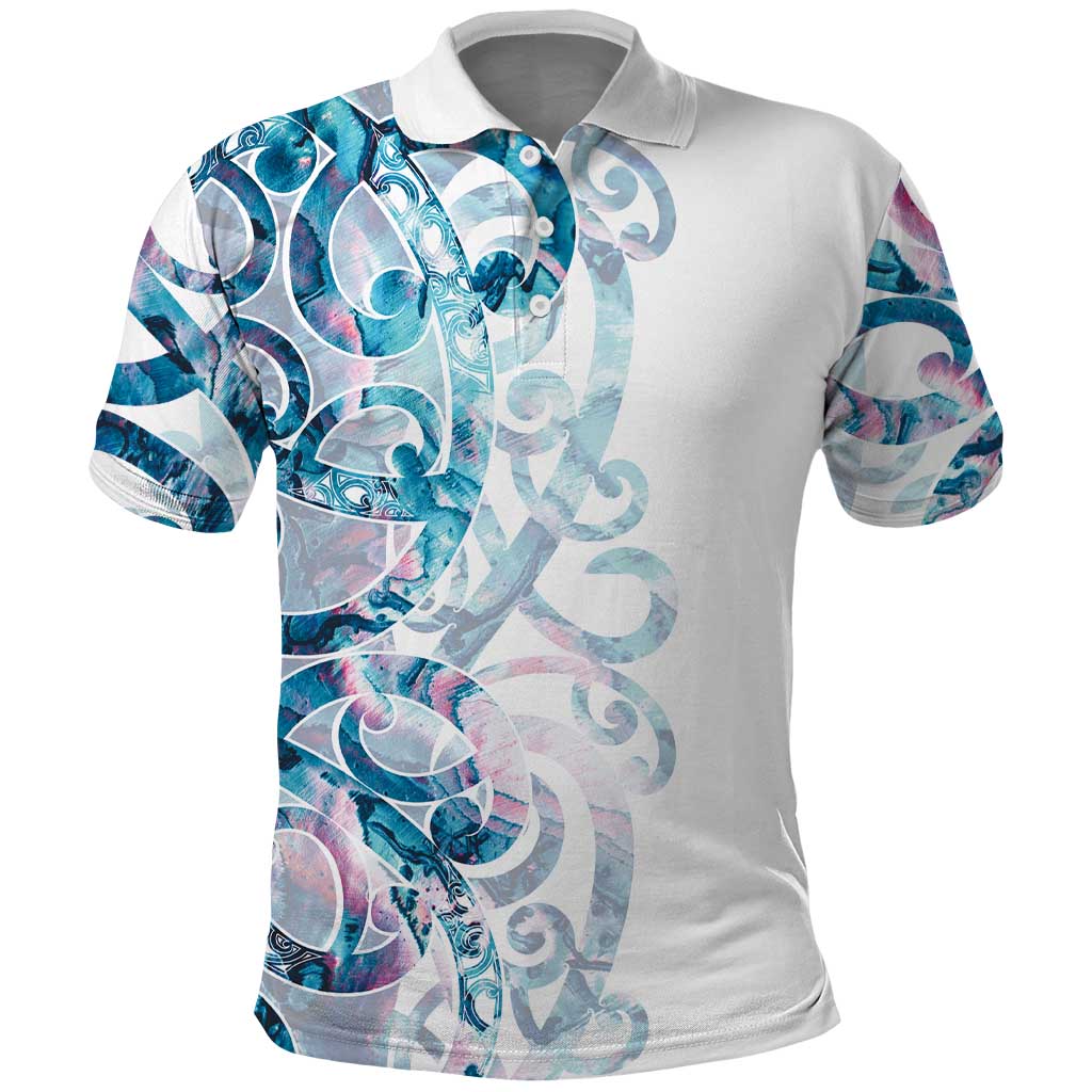 Turquoise Paua Shell Maori Polo Shirt Koru Kowhaiwhai - Polynesian Pride