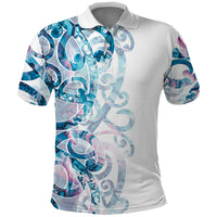 Turquoise Paua Shell Maori Polo Shirt Koru Kowhaiwhai - Polynesian Pride