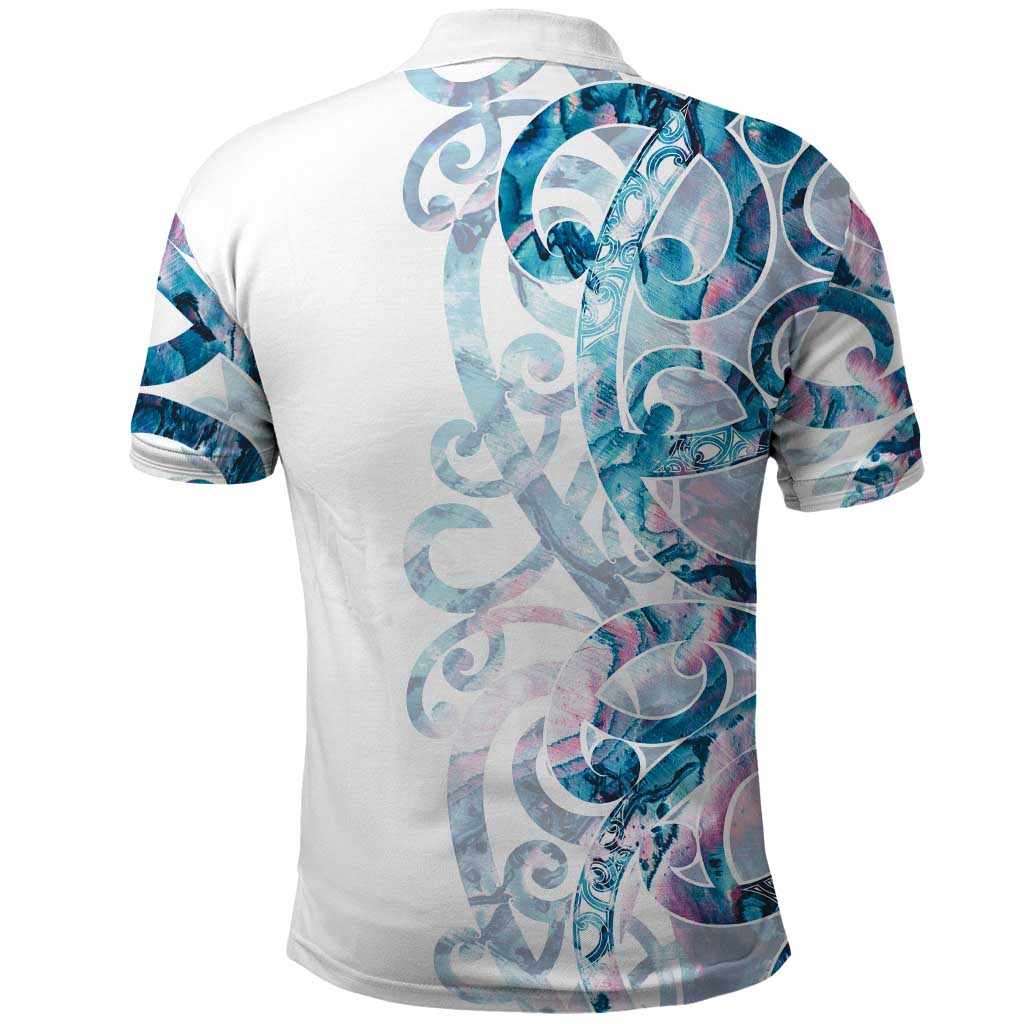 Turquoise Paua Shell Maori Polo Shirt Koru Kowhaiwhai - Polynesian Pride