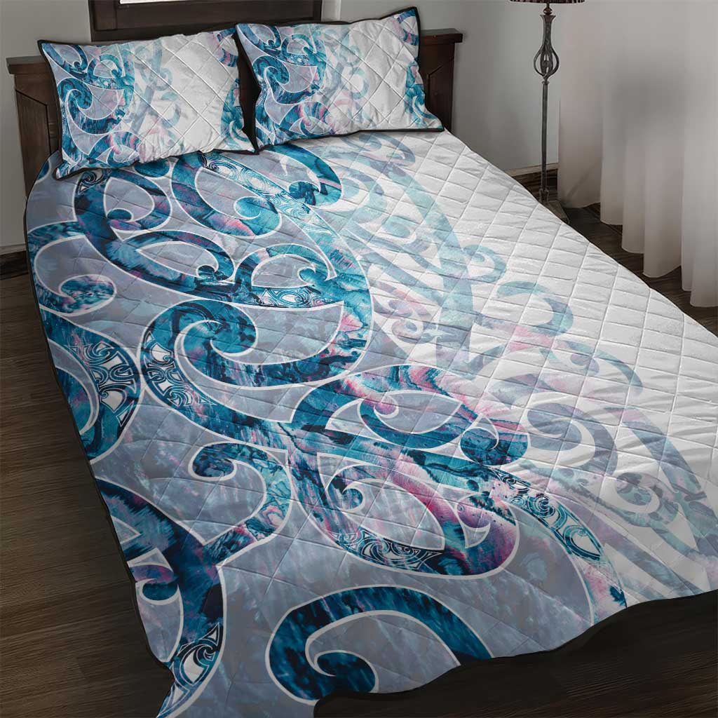 Turquoise Paua Shell Maori Quilt Bed Set Koru Kowhaiwhai LT7 White - Polynesian Pride
