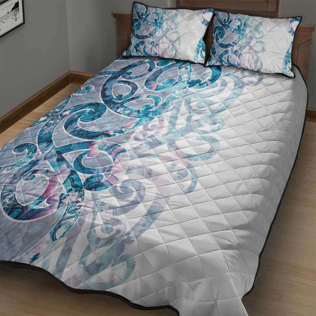 Turquoise Paua Shell Maori Quilt Bed Set Koru Kowhaiwhai LT7 - Polynesian Pride