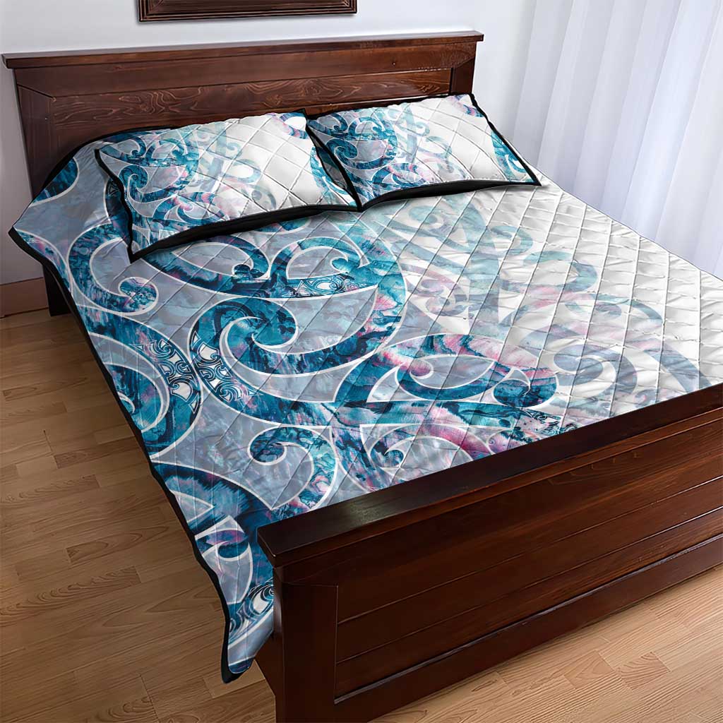 Turquoise Paua Shell Maori Quilt Bed Set Koru Kowhaiwhai LT7 - Polynesian Pride
