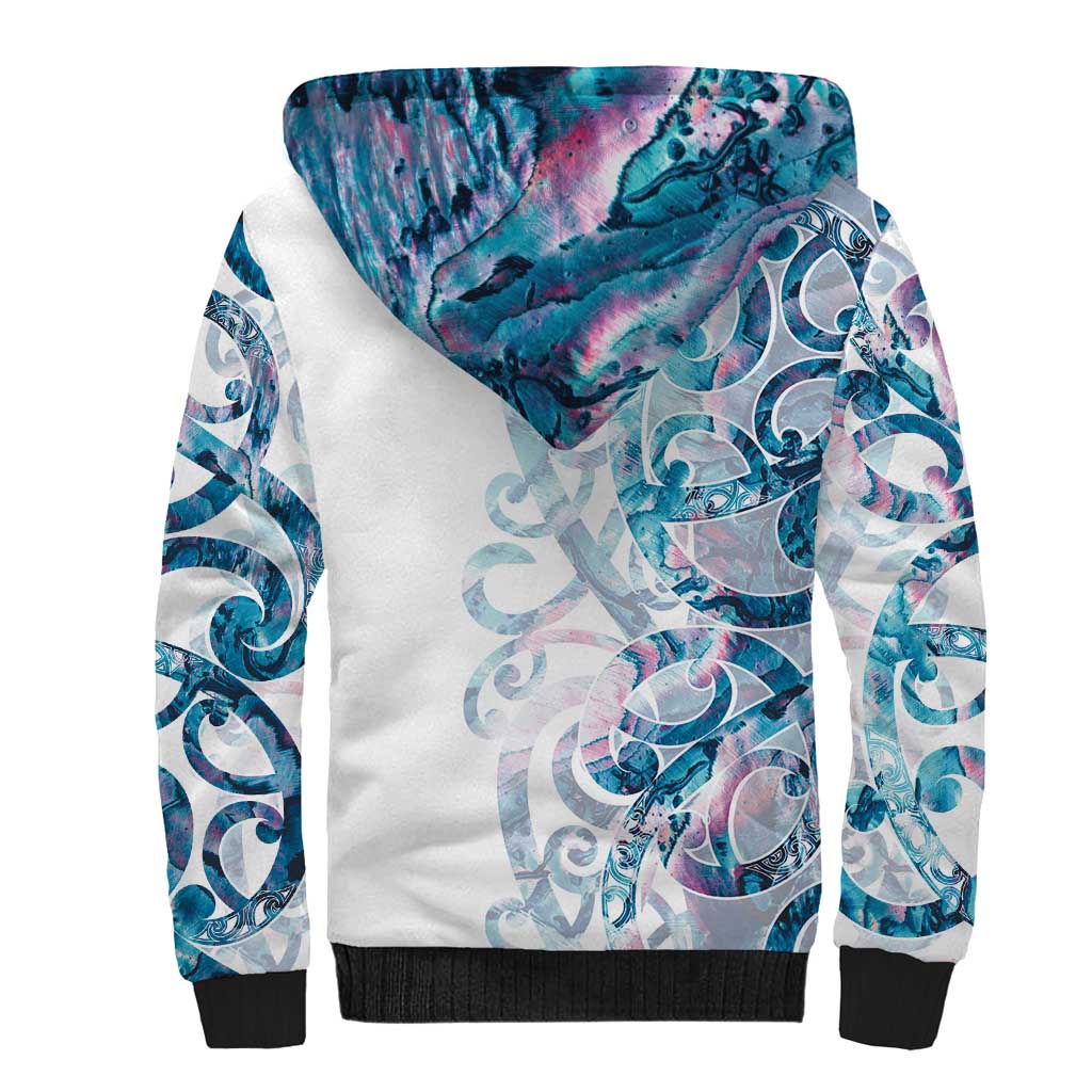Turquoise Paua Shell Maori Sherpa Hoodie Koru Kowhaiwhai - Polynesian Pride
