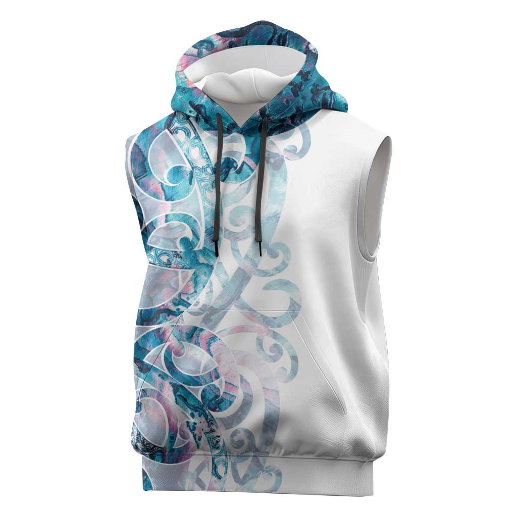 Turquoise Paua Shell Maori Sleeveless Hoodie Koru Kowhaiwhai - Polynesian Pride