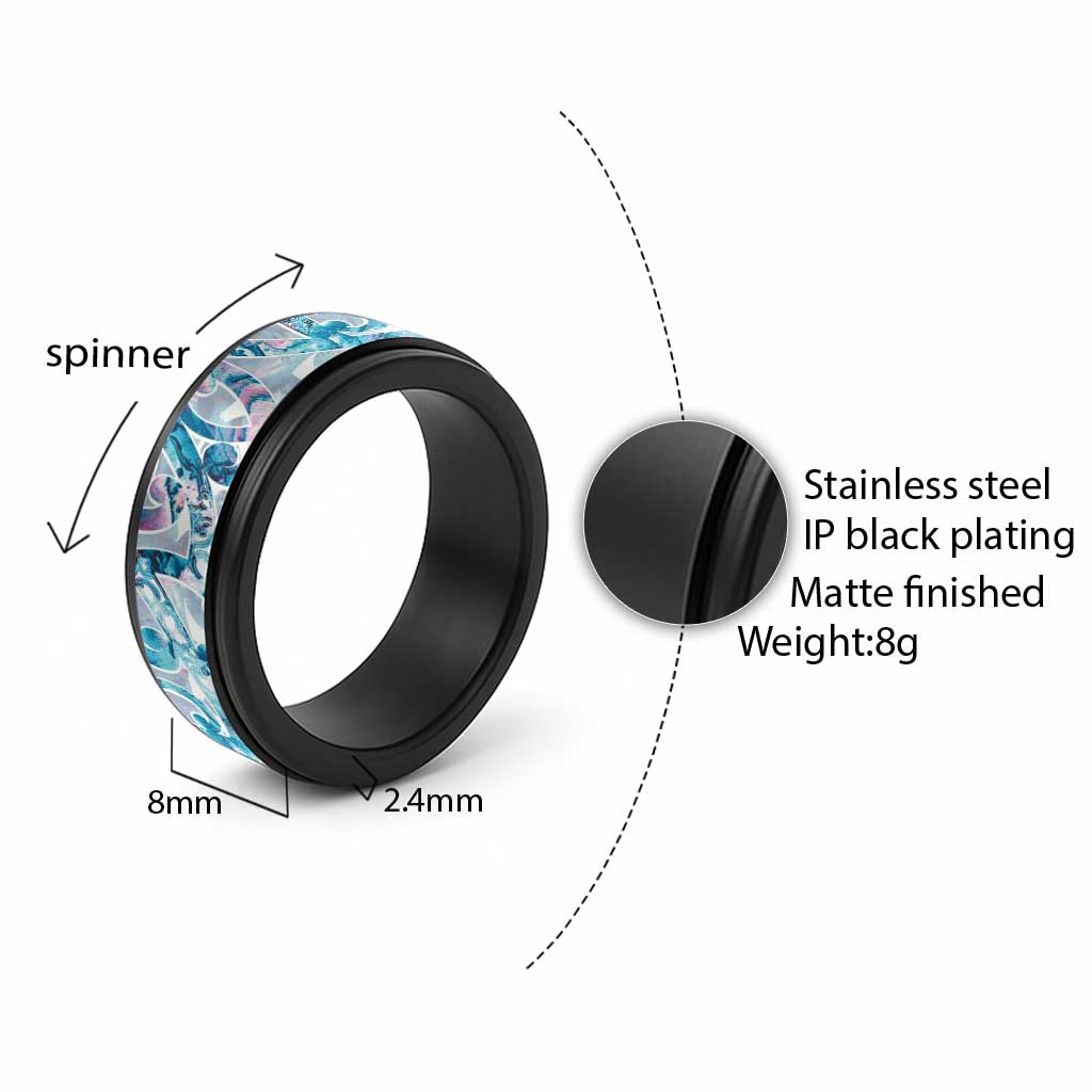 Turquoise Paua Shell Maori Spinner Ring Koru Kowhaiwhai