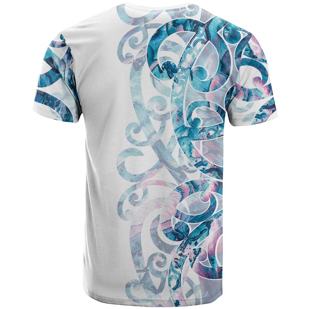 Turquoise Paua Shell Maori T Shirt Koru Kowhaiwhai - Polynesian Pride