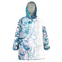 Turquoise Paua Shell Maori Wearable Blanket Hoodie Koru Kowhaiwhai LT7 One Size White - Polynesian Pride