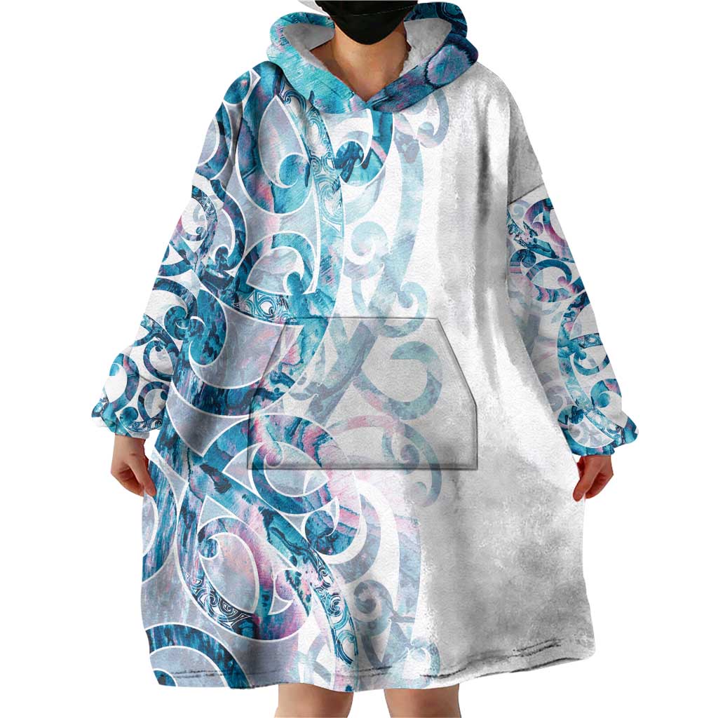 Turquoise Paua Shell Maori Wearable Blanket Hoodie Koru Kowhaiwhai LT7 - Polynesian Pride