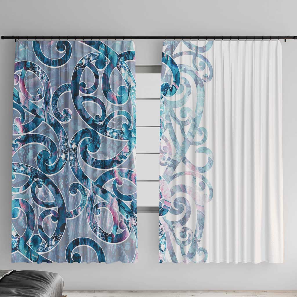 Turquoise Paua Shell Maori Window Curtain Koru Kowhaiwhai - Polynesian Pride