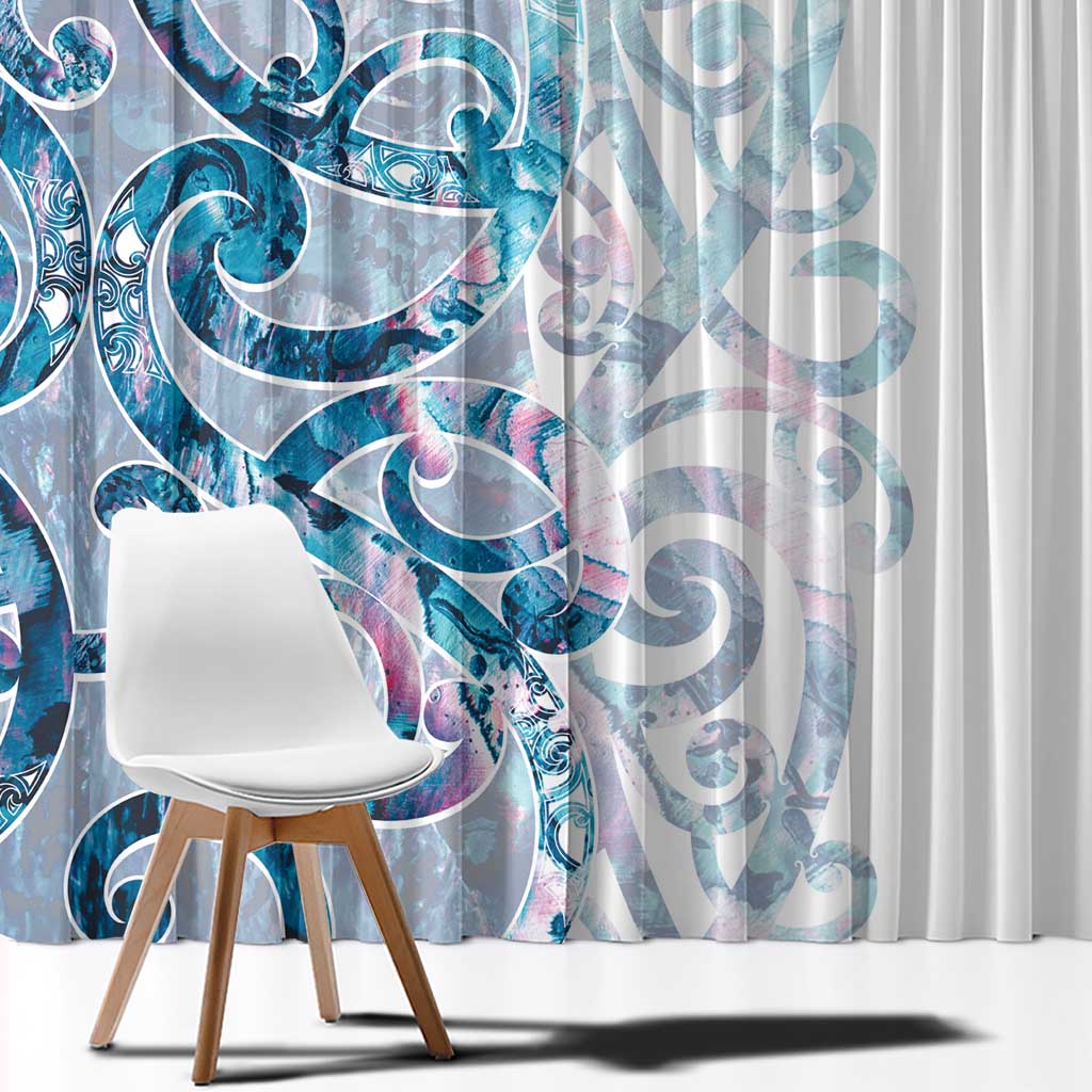 Turquoise Paua Shell Maori Window Curtain Koru Kowhaiwhai - Polynesian Pride