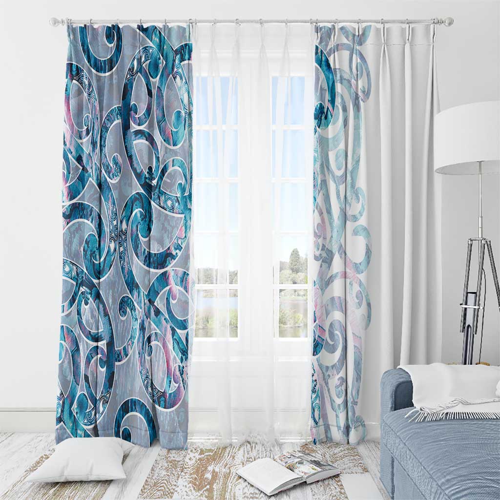 Turquoise Paua Shell Maori Window Curtain Koru Kowhaiwhai - Polynesian Pride