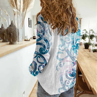 Turquoise Paua Shell Maori Women Casual Shirt Koru Kowhaiwhai LT7 - Polynesian Pride