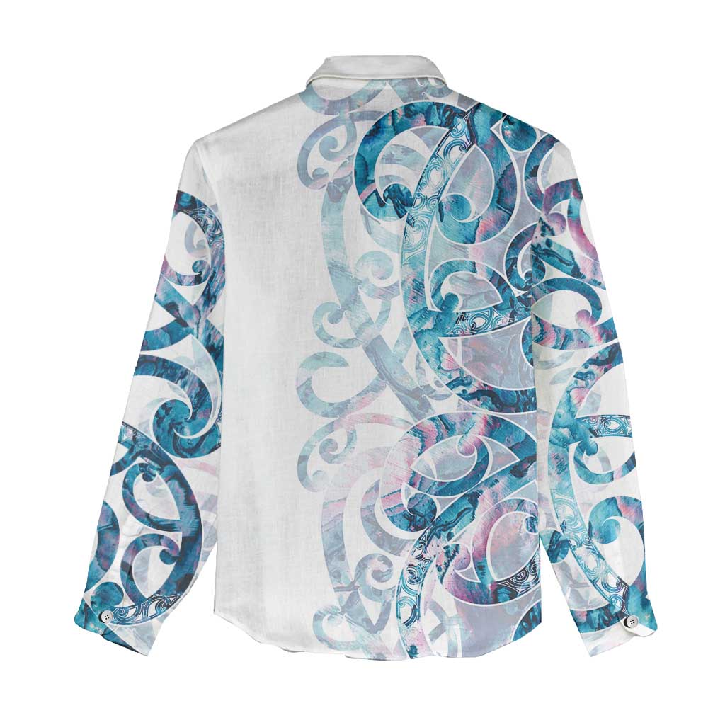 Turquoise Paua Shell Maori Women Casual Shirt Koru Kowhaiwhai LT7 - Polynesian Pride