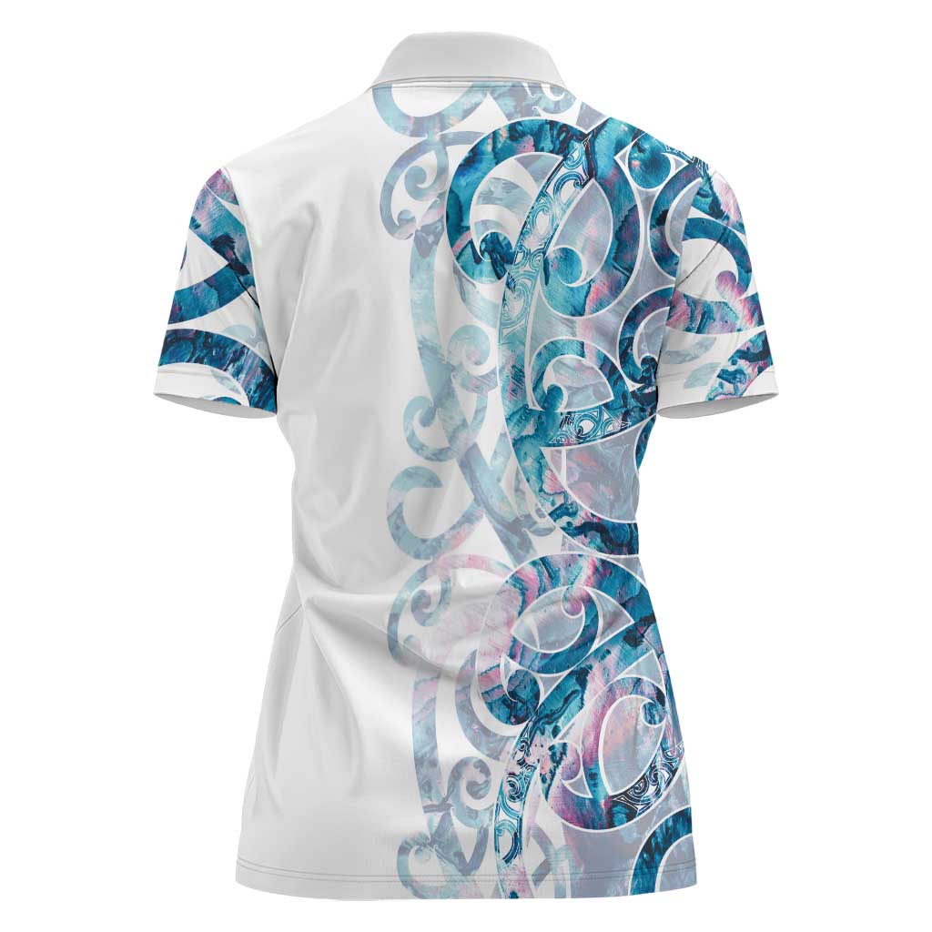 Turquoise Paua Shell Maori Women Polo Shirt Koru Kowhaiwhai - Polynesian Pride