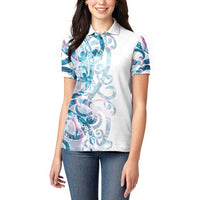 Turquoise Paua Shell Maori Women Polo Shirt Koru Kowhaiwhai - Polynesian Pride