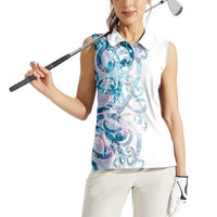 Turquoise Paua Shell Maori Women Sleeveless Polo Shirt Koru Kowhaiwhai - Polynesian Pride