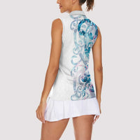 Turquoise Paua Shell Maori Women Sleeveless Polo Shirt Koru Kowhaiwhai - Polynesian Pride