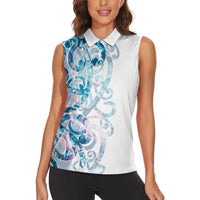 Turquoise Paua Shell Maori Women Sleeveless Polo Shirt Koru Kowhaiwhai - Polynesian Pride