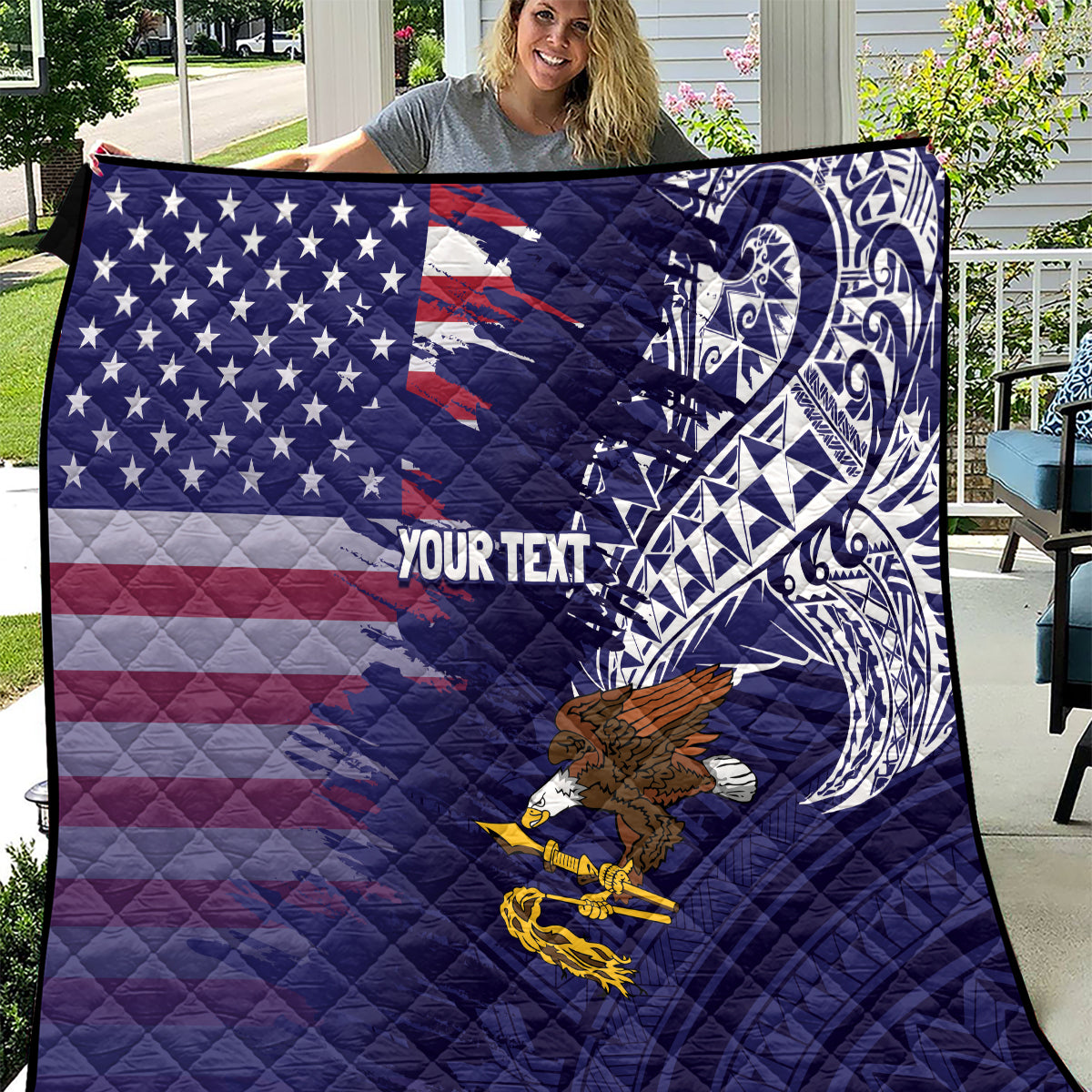 American Samoa Mix US Quilt Flag Day Grunge Style LT7 Blue - Polynesian Pride