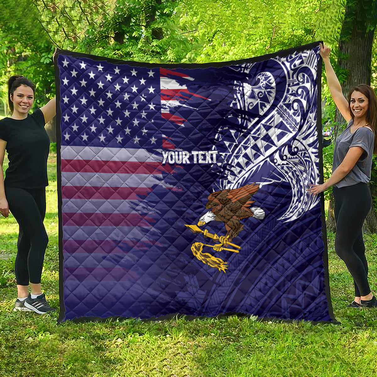 American Samoa Mix US Quilt Flag Day Grunge Style LT7 - Polynesian Pride
