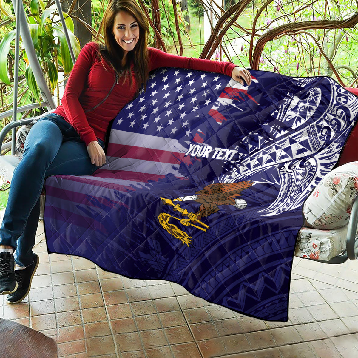 American Samoa Mix US Quilt Flag Day Grunge Style LT7 - Polynesian Pride