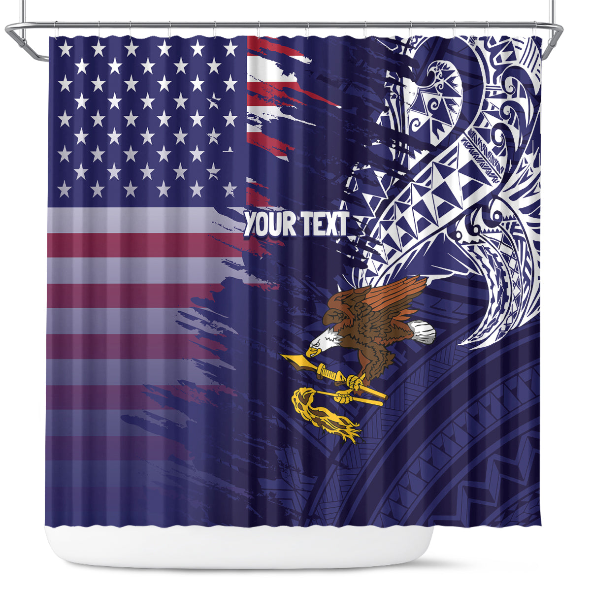 American Samoa Mix US Shower Curtain Flag Day Grunge Style LT7 Blue - Polynesian Pride