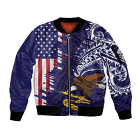 American Samoa Mix US Sleeve Zip Bomber Jacket Flag Day Grunge Style LT7 Unisex Blue - Polynesian Pride