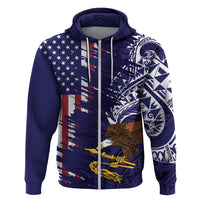 American Samoa Mix US Zip Hoodie Flag Day Grunge Style LT7 Zip Hoodie Blue - Polynesian Pride