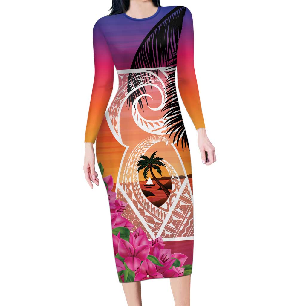 Guam Chamorro Family Matching Long Sleeve Bodycon Dress and Hawaiian Shirt Artsy Latte Stone
