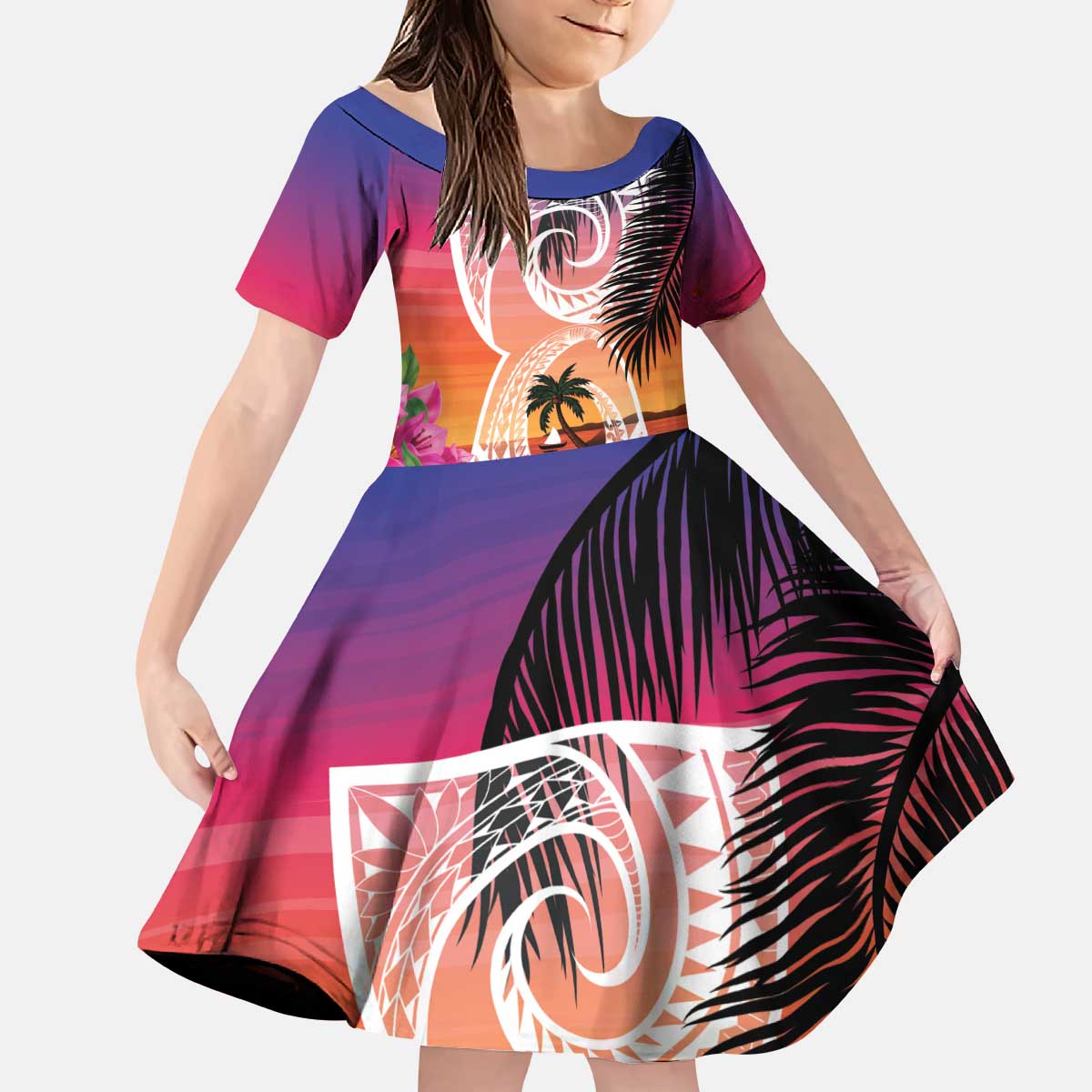 Guam Chamorro Kid Short Sleeve Dress Artsy Latte Stone