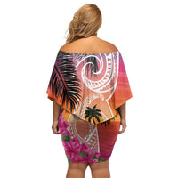 Guam Chamorro Off Shoulder Short Dress Artsy Latte Stone