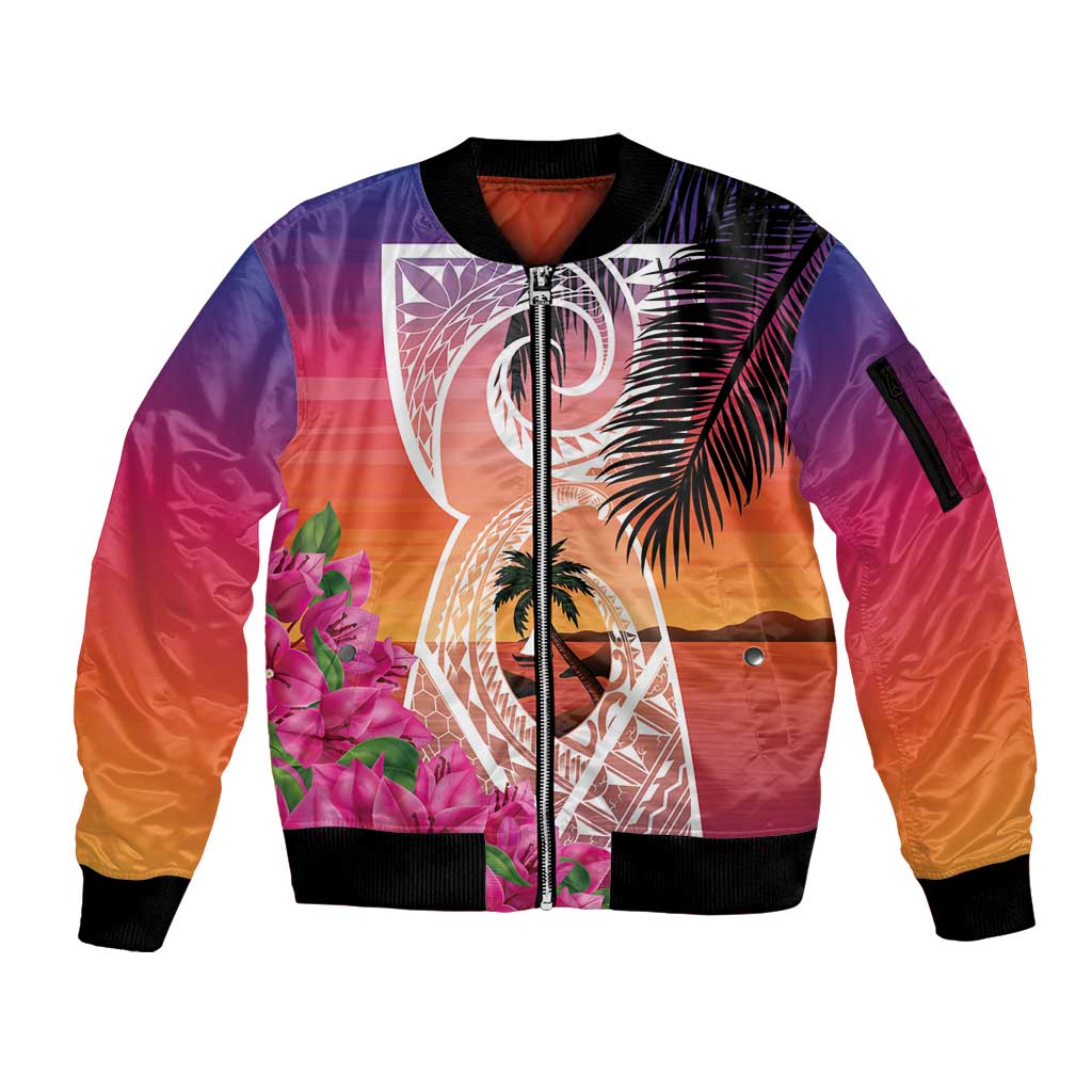 Guam Chamorro Sleeve Zip Bomber Jacket Artsy Latte Stone LT7 Unisex Art - Polynesian Pride