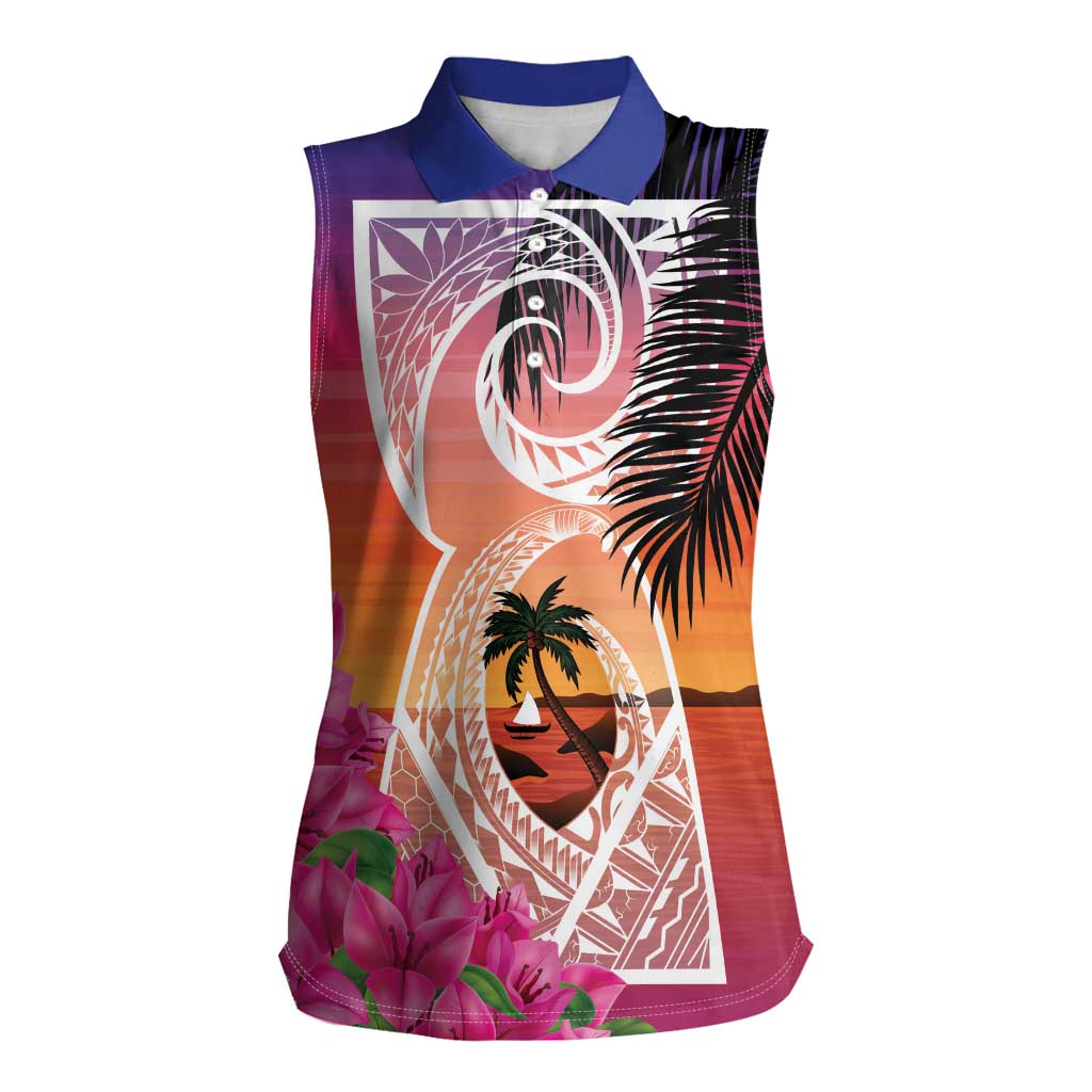 Guam Chamorro Women Sleeveless Polo Shirt Artsy Latte Stone