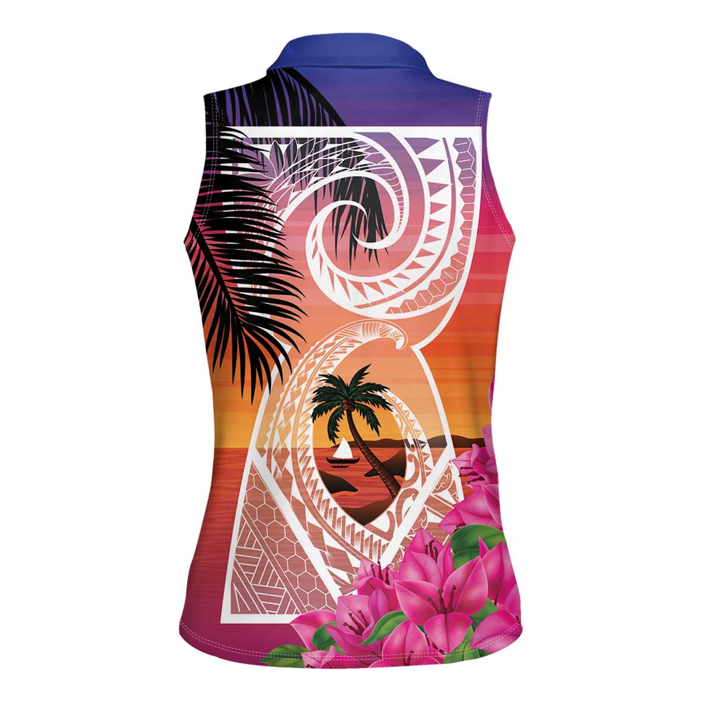 Guam Chamorro Women Sleeveless Polo Shirt Artsy Latte Stone